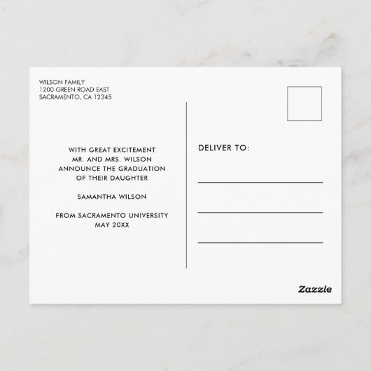 Ankündigung des Abschlusses des modernen Script-Fo Postkarte (Rückseite)