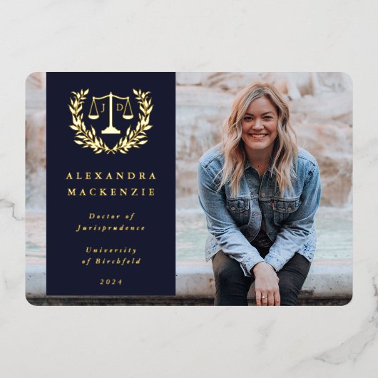 Ankündigung des Abschlusses "Foil/Navy JD Law Scal (Vorderseite)