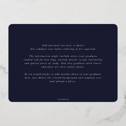 Ankündigung des Abschlusses "Foil/Navy JD Law Scal (Rückseite)