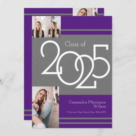 Ankündigung des Abschlusses "Graue Lila School Col (Vorne/Hinten)