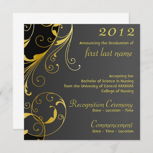 Ankündigung des Abschlusses in Schwarz mit Geblüht (Vorne/Hinten)