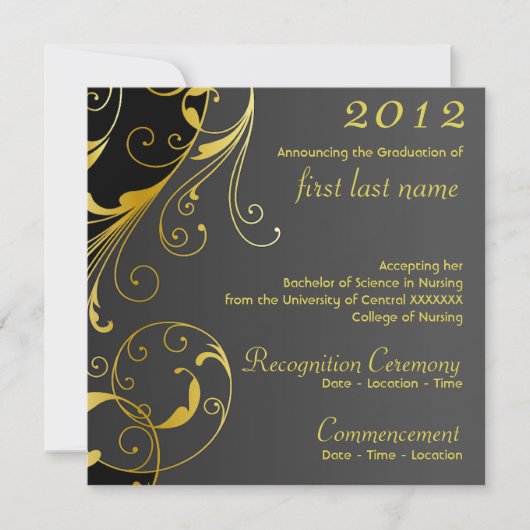 Ankündigung des Abschlusses in Schwarz mit Geblüht (Vorderseite)