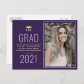 Ankündigung des Abschlusses lila Krankenpfleger Postkarte (Vorne/Hinten)