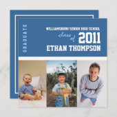 Ankündigung des Abschlusses mit 3 Fotos in Blau (Vorne/Hinten)