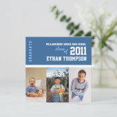 Ankündigung des Abschlusses mit 3 Fotos in Blau (Stehend Vorderseite)