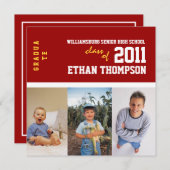 Ankündigung des Abschlusses mit 3 Fotos in Rot (Vorne/Hinten)