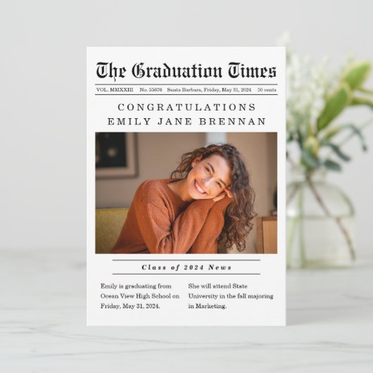 Ankündigung des Abschlusses Old Newspaper Einladun (Stehend Vorderseite)