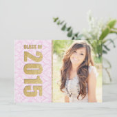 Ankündigung des Abschlusses "Pink Damask Foto" (Stehend Vorderseite)