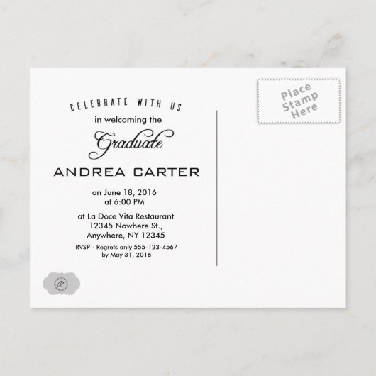 Ankündigung des Abschlusses Postkarte/Einladung Fo (Rückseite)