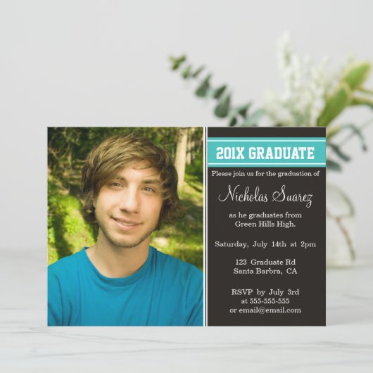 Ankündigung des Aquamarinen Abschlusses in Schwarz (Stehend Vorderseite)