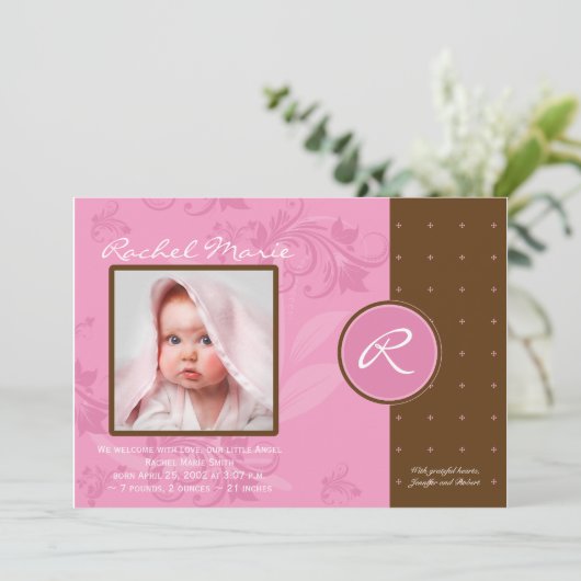 Ankündigung des braunen und rosa Monogram Foto Bab (Stehend Vorderseite)