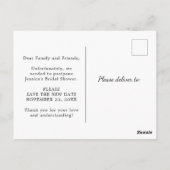 Ankündigung des Brautparty verschoben Postkarte (Rückseite)