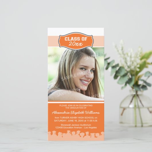 Ankündigung des einfachen Fotos Abschluss (orange) (Stehend Vorderseite)