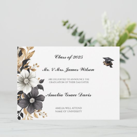 Ankündigung des eleganten Black and Gold Abschluss (Stehend Vorderseite)