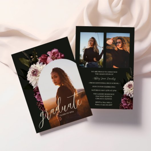 Ankündigung des eleganten Dark Floral Foto Abschlu