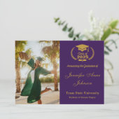 Ankündigung des eleganten Gold Lila Foto Abschluss (Stehend Vorderseite)