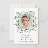 Ankündigung des eleganten Greenery Memorial Foto (Vorderseite)