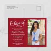 Ankündigung des Fotos des modernen Chic Red Abschl Postkarte (Vorne/Hinten)