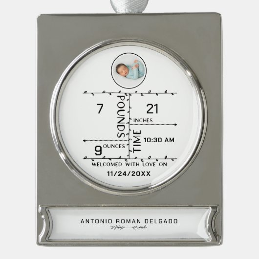 Ankündigung des Fotos für Neugeborene Banner-Ornament Silber (Vorderseite)