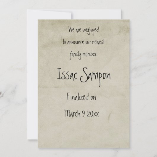 Ankündigung des Fotos von Adoptionen (Rückseite)