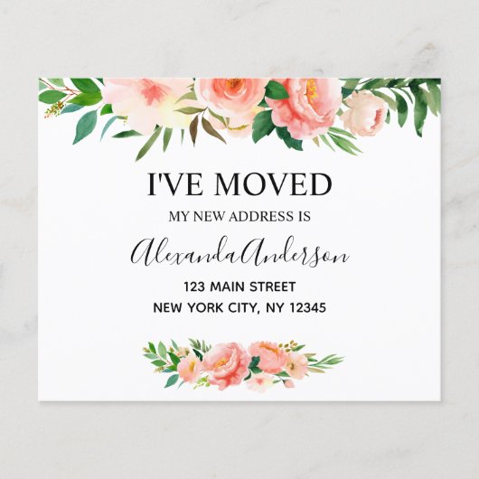 Ankündigung des Haushalts Peach Coral Floral Movin Flyer (Vorne)