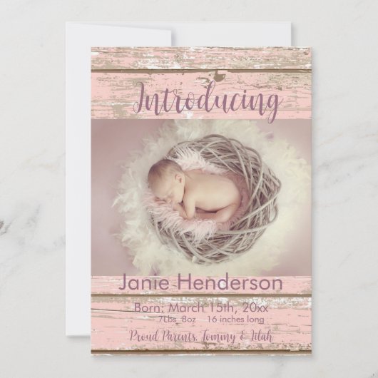 Ankündigung des hübschen rosa Holz Custom Foto (Vorderseite)