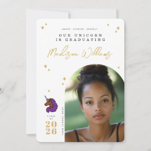 Ankündigung des lila Afro Unicorn Abschlusses