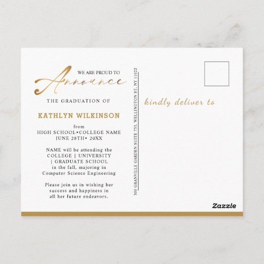 Ankündigung des modernen Black Script-Abschlusses Postkarte (Rückseite)