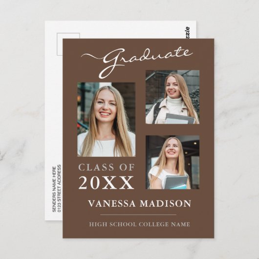 Ankündigung des modernen Drehbuchs Tan Brown Gradu Postkarte (Vorne/Hinten)