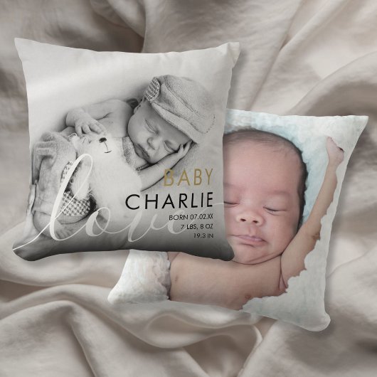 Ankündigung des modernen Gold Foto Baby Birth Stat Kissen