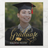 Ankündigung des modernen Gold Script Foto Abschlus Weinetikett (Einzelnes Label)