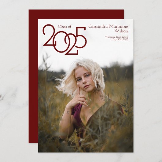 Ankündigung des modernen Maroon Foto Abschluss (Vorne/Hinten)