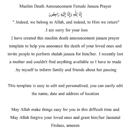 Ankündigung des muslimischen Todes Frau Janaza Geb