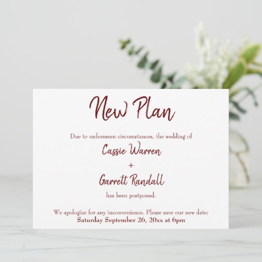 Ankündigung des neuen Hochzeitdatums in Burgund (Stehend Vorderseite)