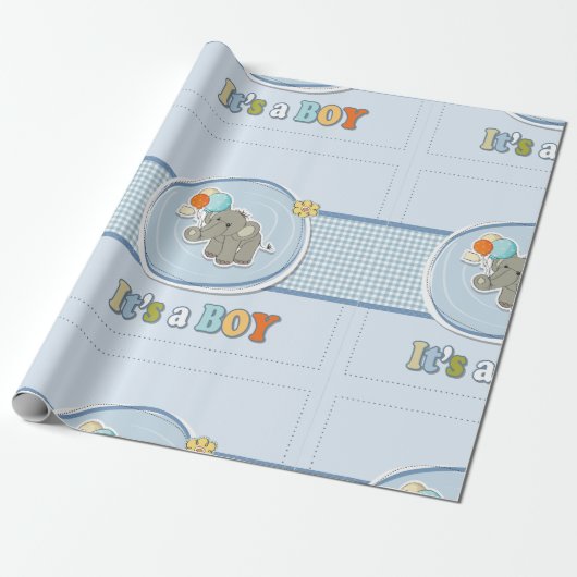 Ankündigung des niedlichen Elephant Baby Boy Geschenkpapier (Ungerollt)