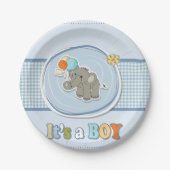 Ankündigung des niedlichen Elephant Baby Boy Pappteller (Vorderseite)