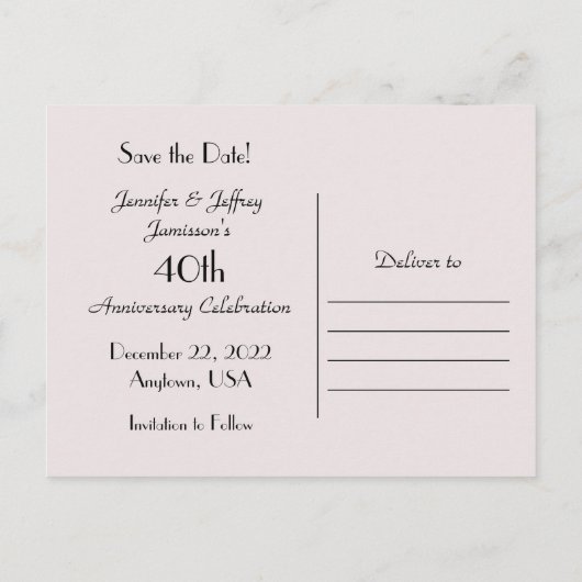 Ankündigung des Party zum Save the Date 40. Jahres (Rückseite)