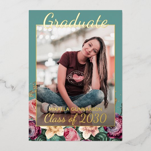 Ankündigung des Rosa Floral Boho Gold Foil Abschlu (Vorderseite)