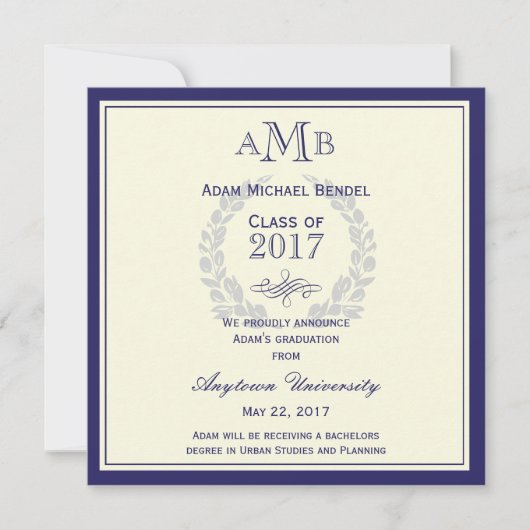 Ankündigung des Royal Blue Monogram Abschlusses (Vorderseite)