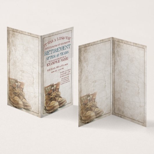 Ankündigung des Ruhestands mit alten Stiefeln (Innenseite und Außenseite)