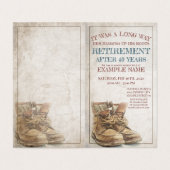 Ankündigung des Ruhestands mit alten Stiefeln (Außenseite Aufgefaltet)