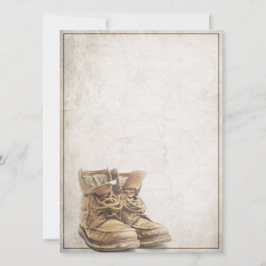 Ankündigung des Ruhestands mit alten Stiefeln (Rückseite)