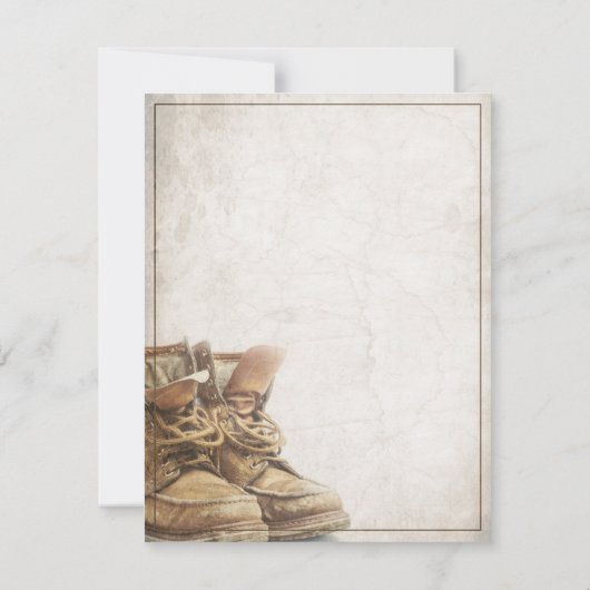 Ankündigung des Ruhestands mit alten Stiefeln (Rückseite)