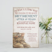 Ankündigung des Ruhestands mit alten Stiefeln (Stehend Vorderseite)