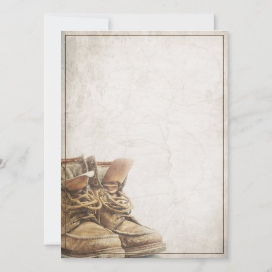 Ankündigung des Ruhestands mit alten Stiefeln (Rückseite)