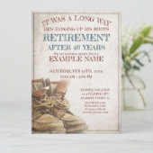 Ankündigung des Ruhestands mit alten Stiefeln (Stehend Vorderseite)