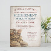 Ankündigung des Ruhestands mit alten Stiefeln (Stehend Vorderseite)