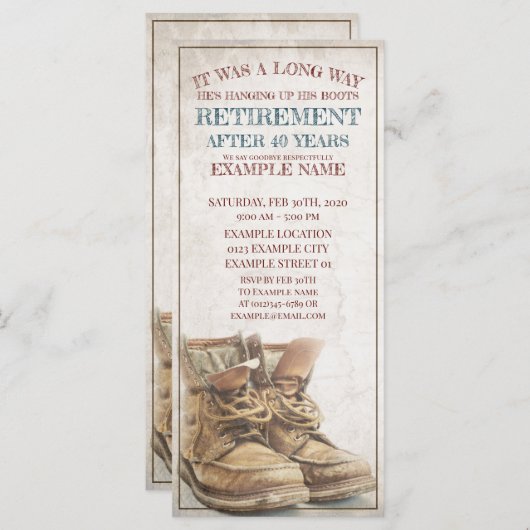 Ankündigung des Ruhestands mit alten Stiefeln (Vorne/Hinten)