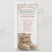 Ankündigung des Ruhestands mit alten Stiefeln (Vorderseite)