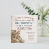 Ankündigung des Ruhestands mit alten Stiefeln (Stehend Vorderseite)